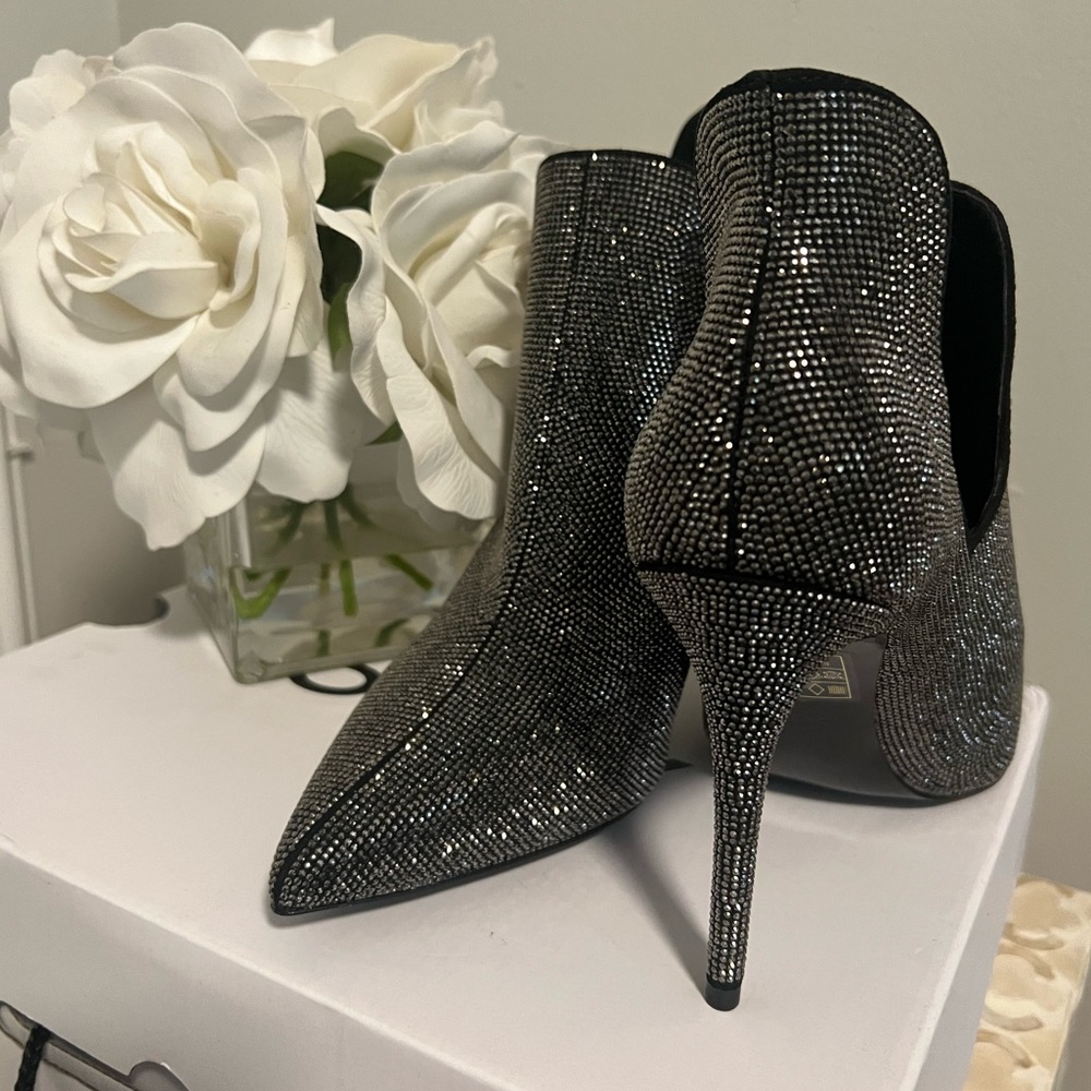 Aldo Amilmathein Silver And Rhinestone Stiletto Booties